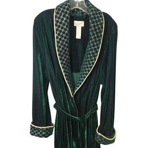 Vtg Women's Long Whispers Bath Robe Sz L Tie Belt Velour Hollywood Glam USA MADE
